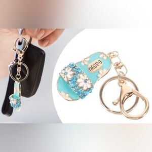 Blue Rhinestone Crystal Sandal Keychain Keyring